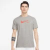 Nike Men's Dri-FIT Distressed Swoosh Top (Dark Grey Heather/Orange)