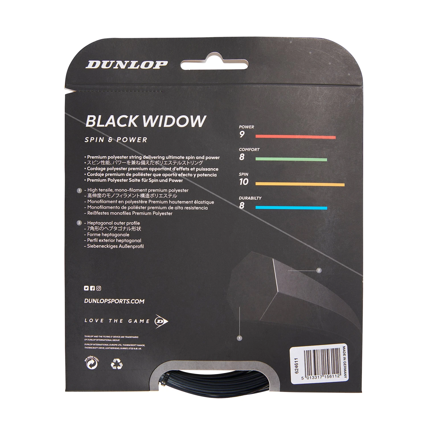 Dunlop Black Widow 16/1.31 Tennis String (Black) 2 Dunlop Black Widow 16/1.31 Tennis String (Black) - Image 2
