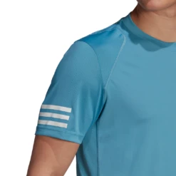 Adidas Men's 3 Stripes Club Top (Hazy Blue/White) 12 Adidas Men's 3 Stripes Club Top (Hazy Blue/White) -RacquetGuys Sales GL5404 APP on model detail 1 white