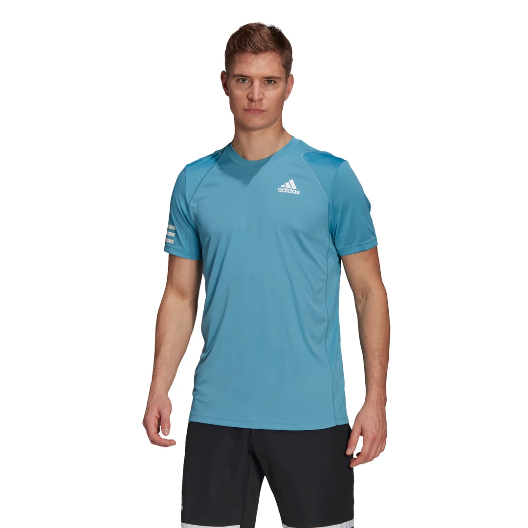 Adidas Men's 3 Stripes Club Top (Hazy Blue/White) 1 Adidas Men's 3 Stripes Club Top (Hazy Blue/White)