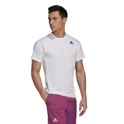 Adidas Men's FreeLift Primeblue Top (White) 12 Adidas Men's FreeLift Primeblue Top (White) -RacquetGuys Sales GQ8932 APP on model walking white
