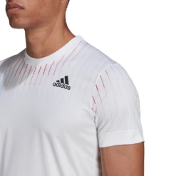 Adidas Men's Melbourne FreeLift Printed Top (White/Red) 12 Adidas Men's Melbourne FreeLift Printed Top (White/Red) -RacquetGuys Sales HA3344 APP on model detail 1 white