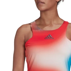 Adidas Women's Mel Y-Tank Top (White/Red/Blue) -RacquetGuys Sales HA7614 APP on model detail 1 white
