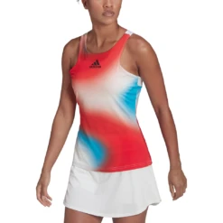 Adidas Women's Mel Y-Tank Top (White/Red/Blue) -RacquetGuys Sales HA7614 APP on model front white