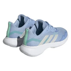 Adidas CourtJam Control Women's Tennis Shoe (Blue/White) 9 Adidas CourtJam Control Women's Tennis Shoe (Blue/White) -RacquetGuys Sales HQ8471 7 FOOTWEAR Photography BackLateralTopView transparent