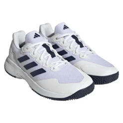 Adidas GameCourt 2 Men's Tennis Shoe (White/Navy) -RacquetGuys Sales HQ8809 6 FOOTWEAR Photography FrontLateralTopView transparent