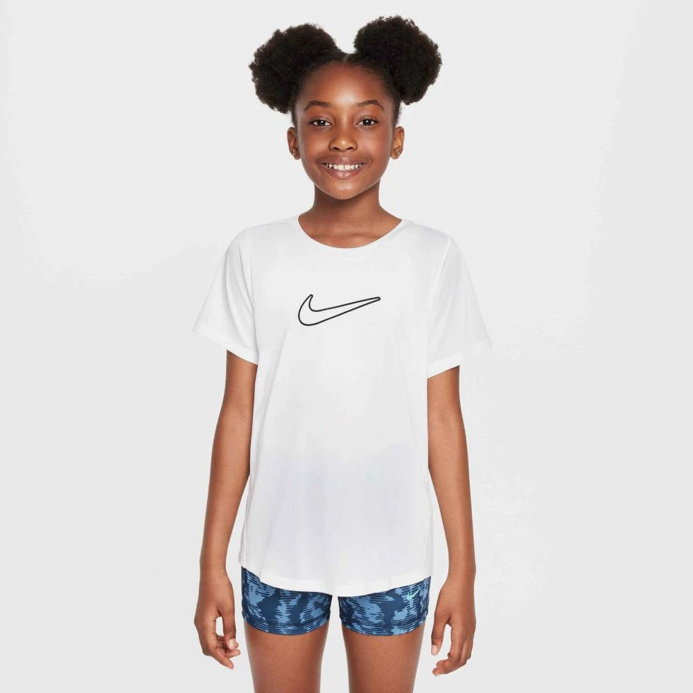 Nike Girl's Dri-FIT One Fitted Top (White/Black) 1 Nike Girl's Dri-FIT One Fitted Top (White/Black)